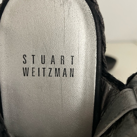 Stuart Weitzman Alex lo Wedge Espadrille Strappy Sandals Size 7.5 Black Woven - Picture 8 of 14